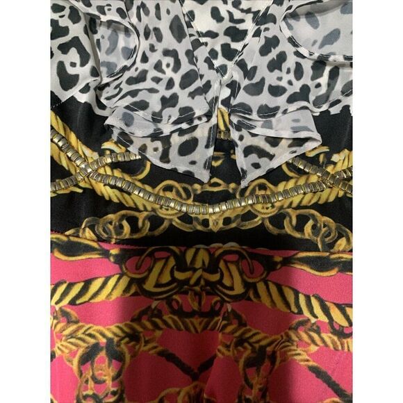 Balizza Pink Black White Chain Leopard Print V Neck Tank knee Length Dress Xs 36 - Picture 4 of 6